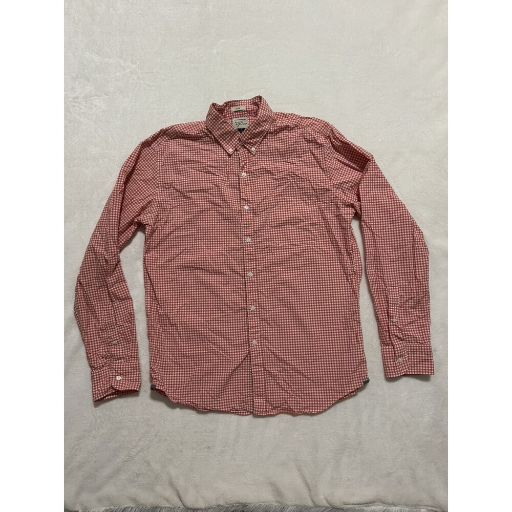 J Crew Slim Shirt Mens Large Red Gingham Check Long Sleeve Button Up 100% Cotton